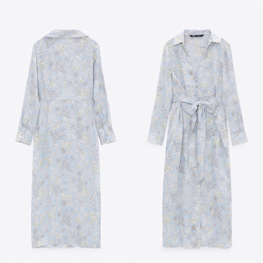 Zara Flowy Satin Effect Shirt Dress